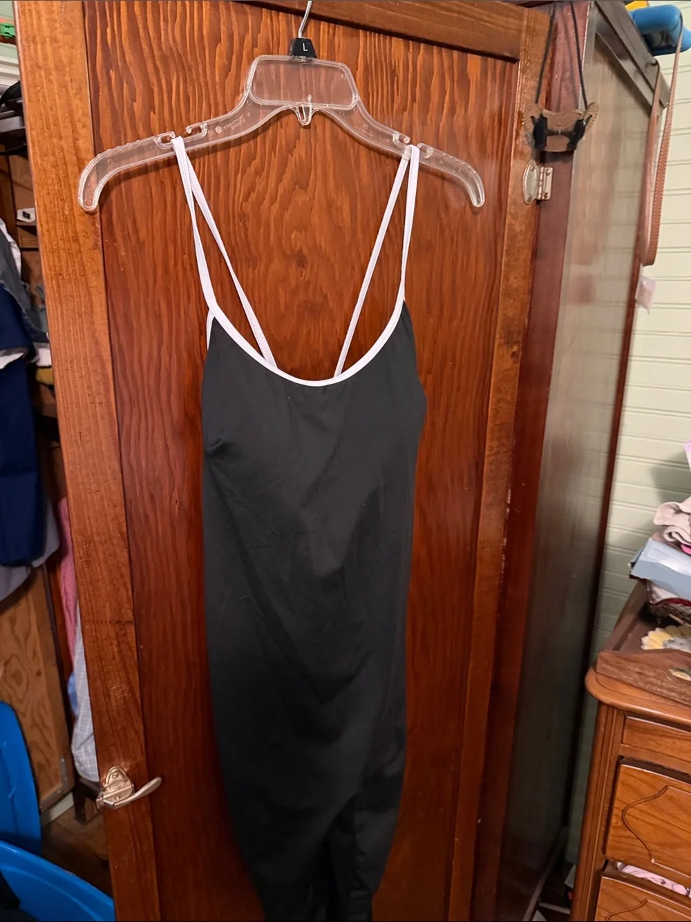 SHEIN Maternity Black Jumpsuit with White Trim